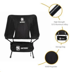 OneTigris Portable Camping Chair - Black -Camping Equipment Store CE ZDY02 BK 04
