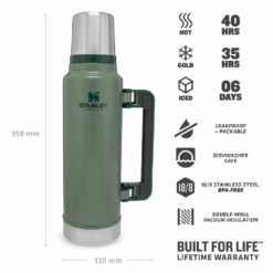 NEW Stanley Classic Vacuum Bottle 1.5QT Hammertone Green 7 NEW Stanley Classic Vacuum Bottle 1.5QT Hammertone Green -Camping Equipment Store ClassicVacuum1.5QT 10 08265 001