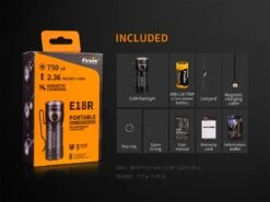 Fenix E18R XP-L Hi Led Flashlight Black 750 Lumen -Camping Equipment Store FENIX E18R EDC FLASHLIGHT included
