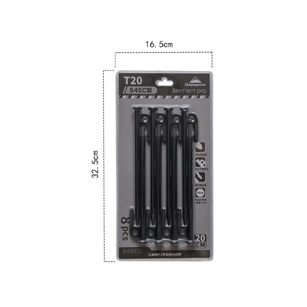 Campingmoon Black Carbon Peg 8 Pcs - 20CM 2 Campingmoon Black Carbon Peg 8 Pcs - 20CM - Image 2