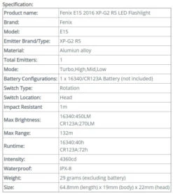 Fenix E15 LED Flashlight (2016 Edition) -Camping Equipment Store spo8 1